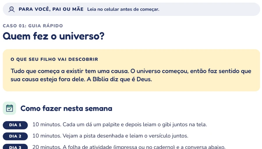 Guia rápido para os pais do Caso 01